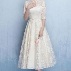 Fancyever Gorgeous cream Lace flare dress
